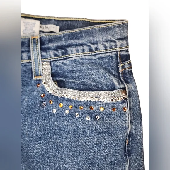 ​VTG Old Navy Y2K Lace Flare Jeans Bedazzled Idaho Star Size 8 Long Custom - Picture 5 of 12